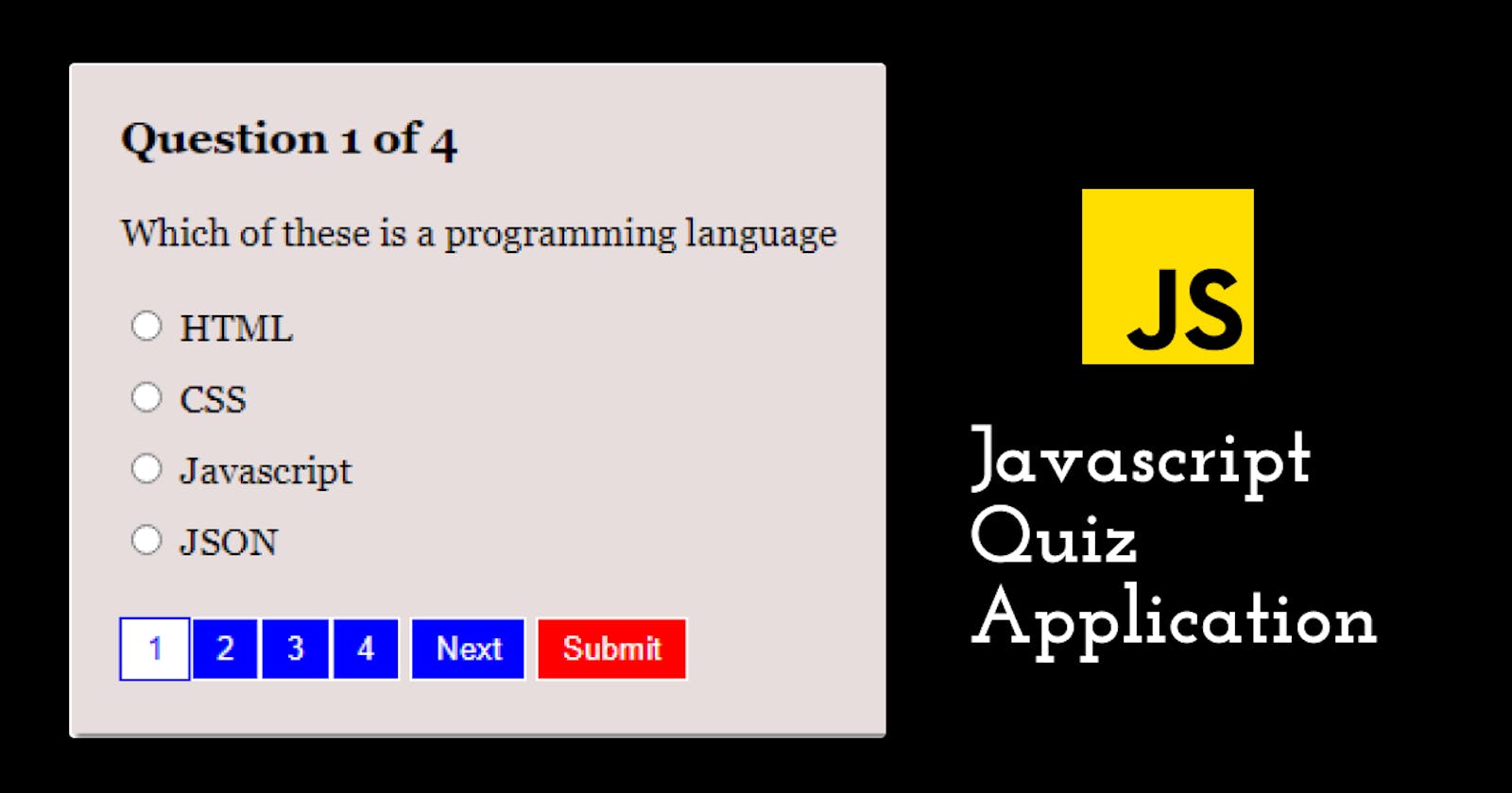 Simple Quiz App using HTML, CSS and Javascript