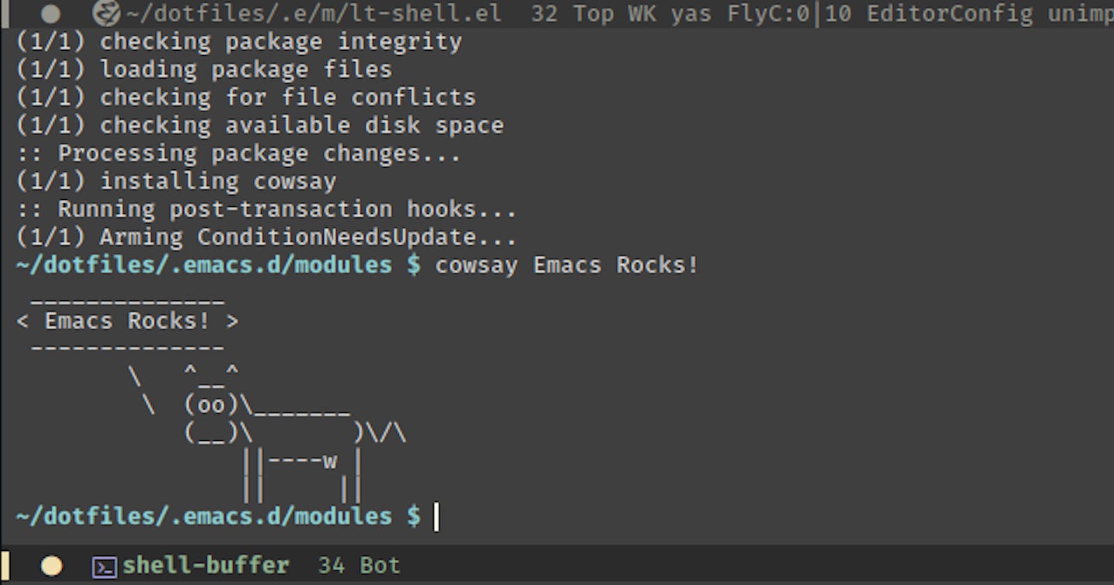 Simple shell pop-up in Emacs