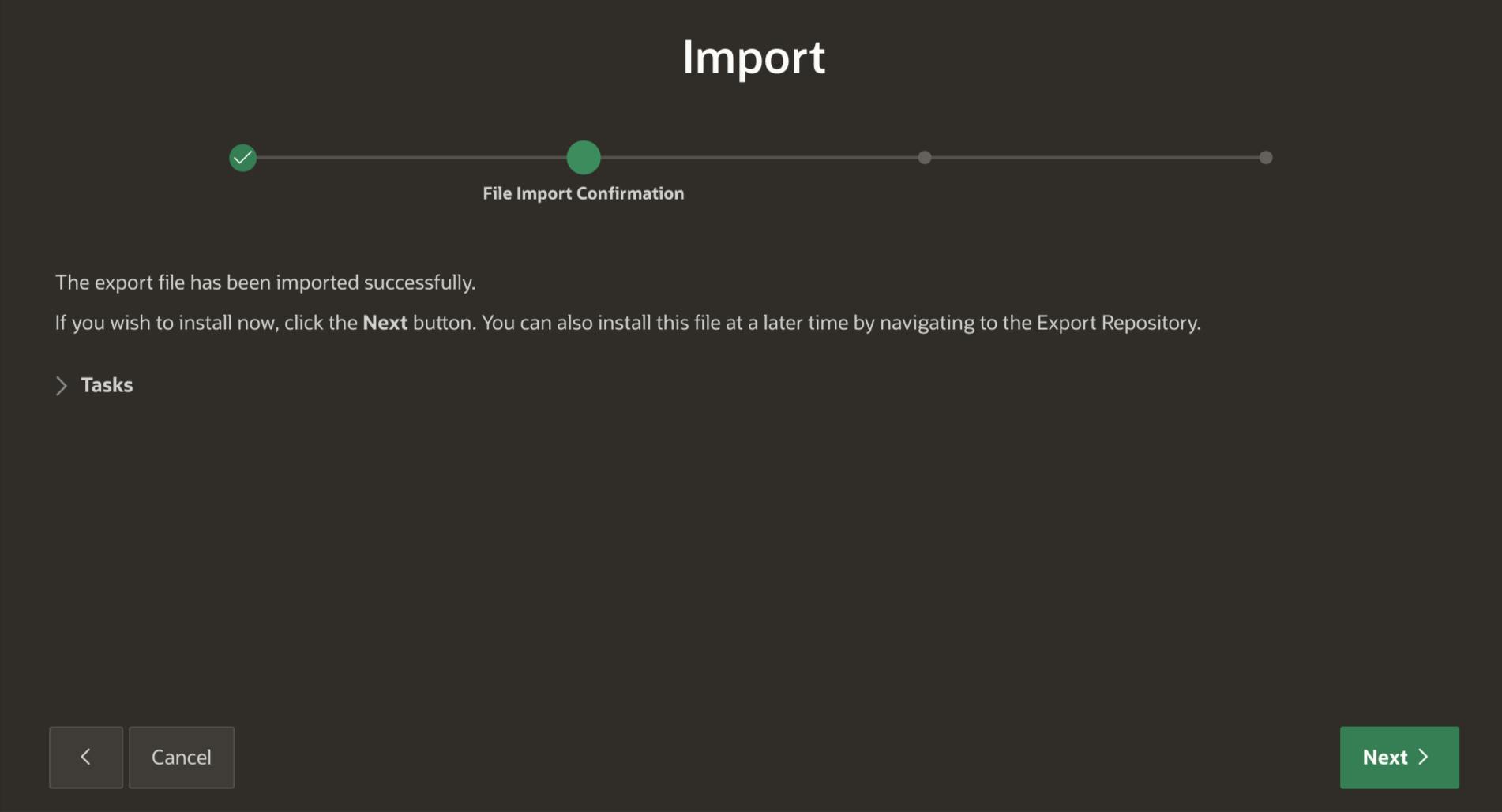 Import Confirmation page