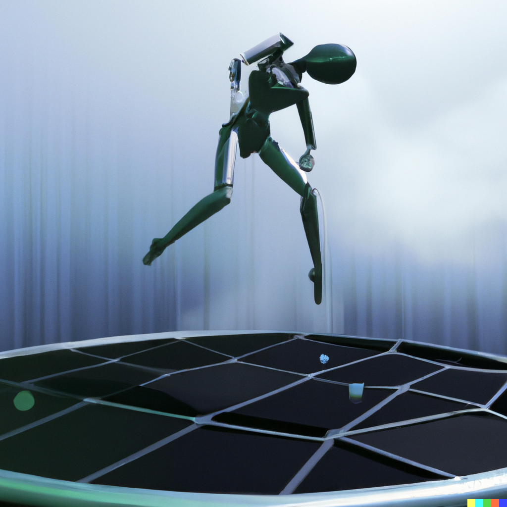 DALLE 2022-08-30 15.41.41 - An Android jumping on a trampoline, vaporware, low angle.png
