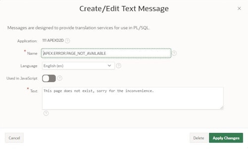 Screenshot of the text message configuration