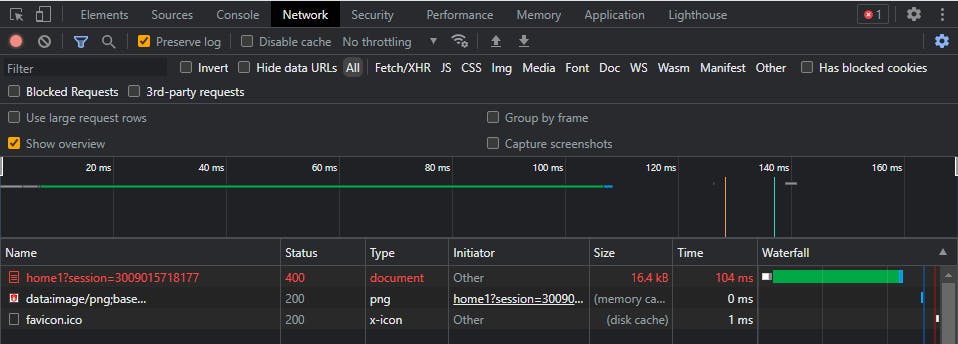 Screenshot of the developer tool showing 400 HTTP status