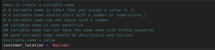 This defines variables in Python
