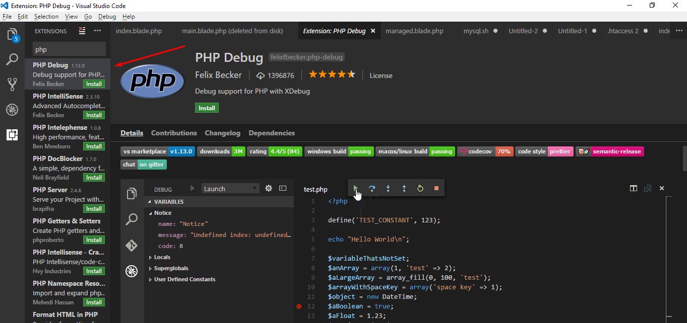 PHP DEBUG