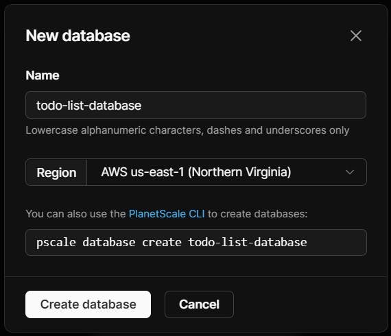 PlanetScale Database Creation