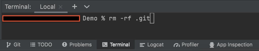 Write the above command in the Android Studio terminal to remove the .git folder successfully.