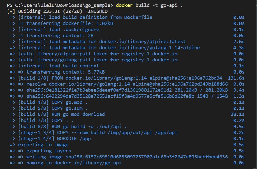 Docker build terminal result