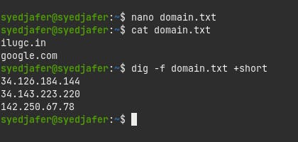 dig -f domain.txt +short