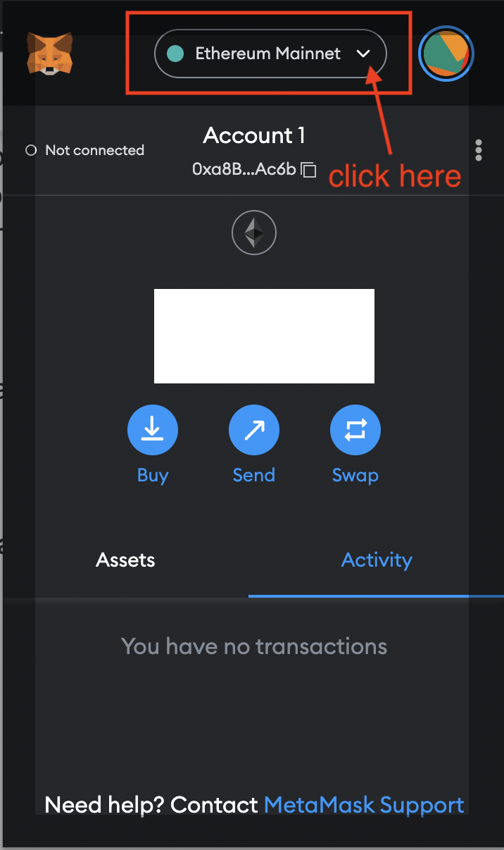 Click the arrow icon beside the Network - MetaMask