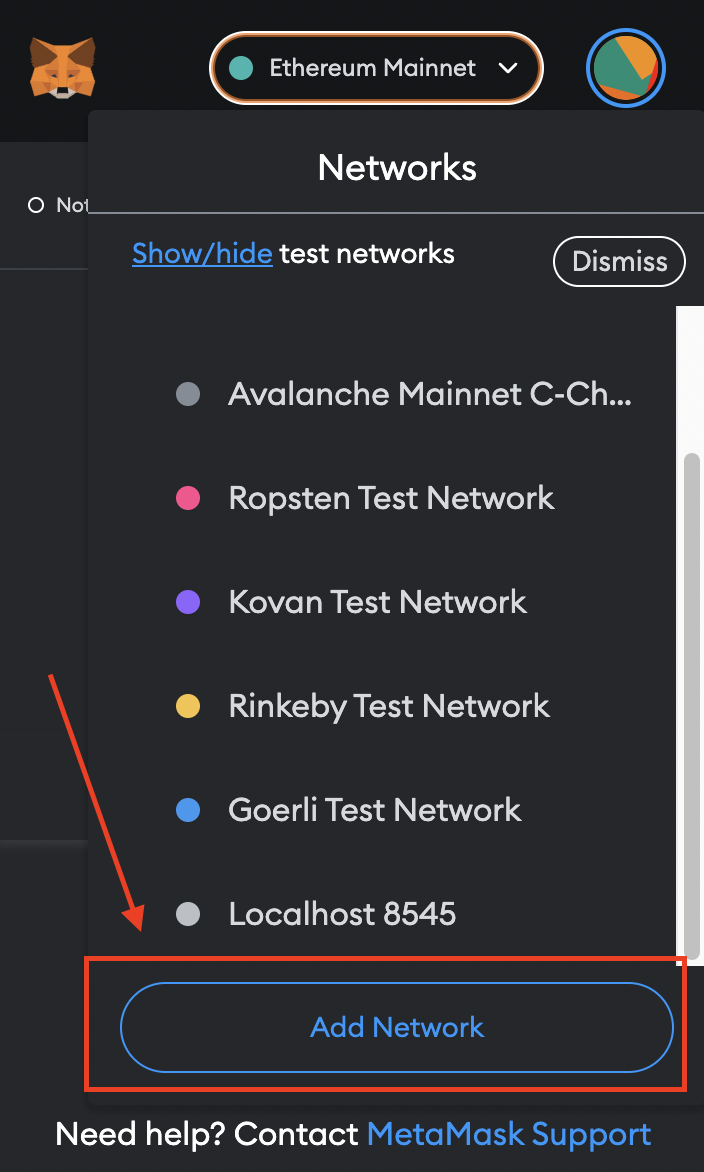 Select Add Network on MetaMask