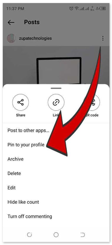 Selecting "Pin to your profile" tab