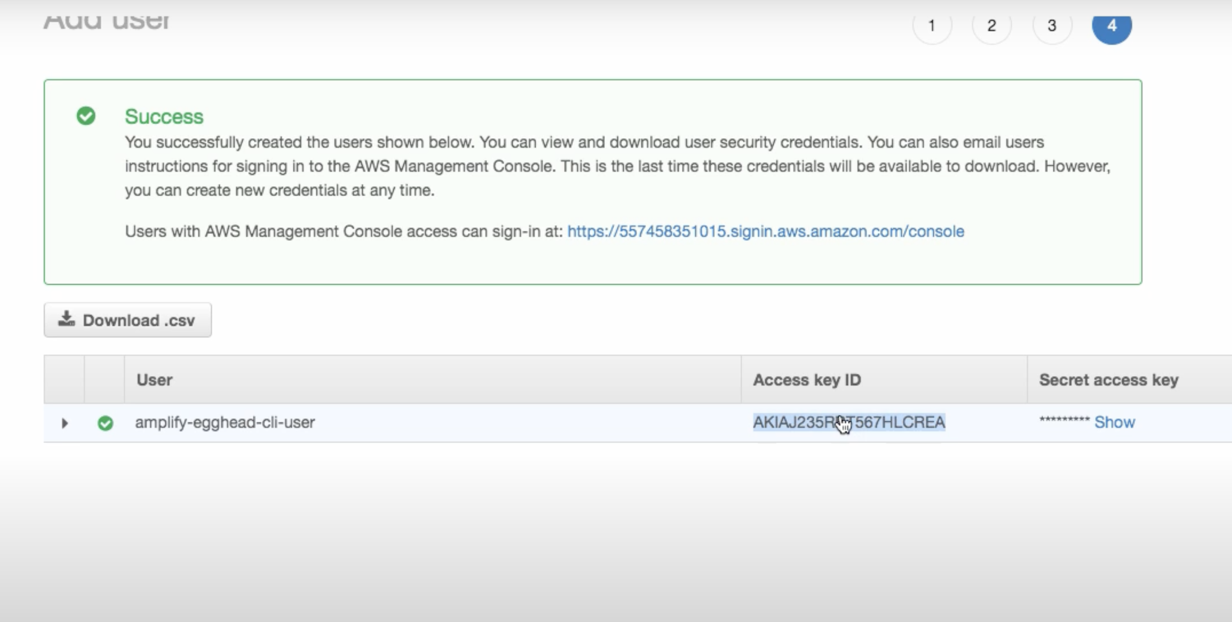 AWS amplify access code and secret key