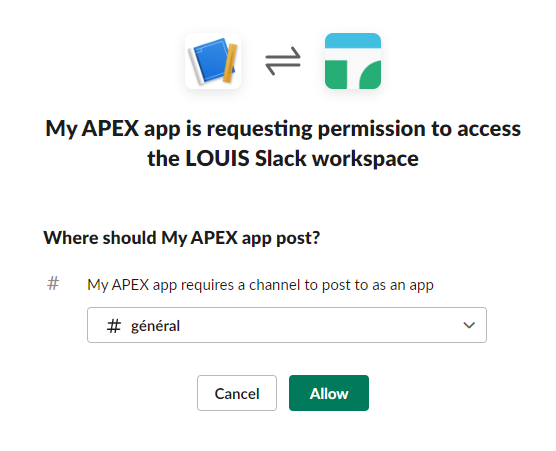 Screenshot showing the authorization process for your Slack app