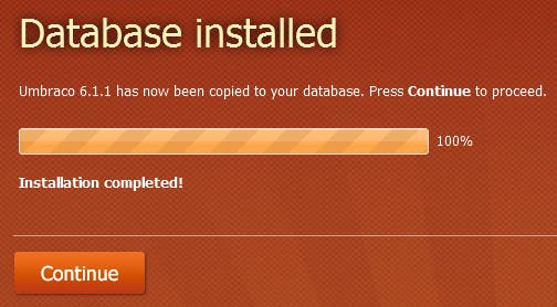 Database installation completed