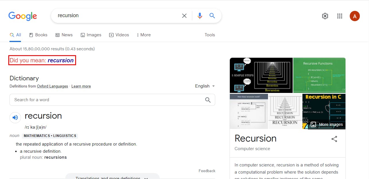Google Search on Recursion