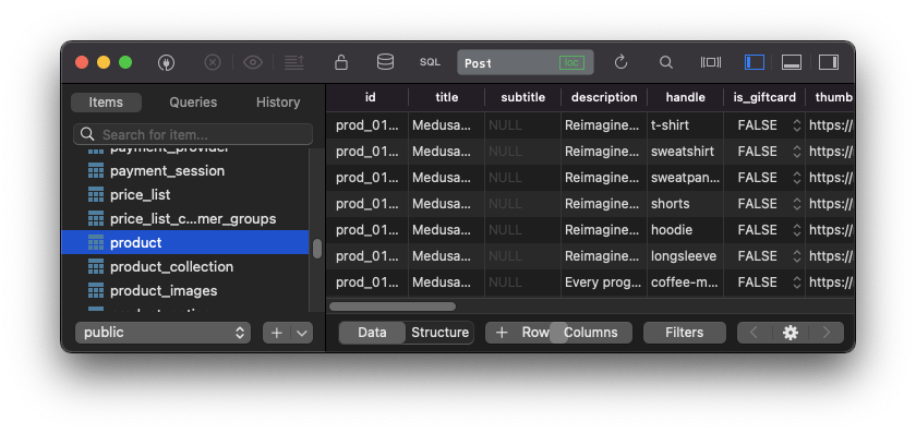 Database connected medusa docker