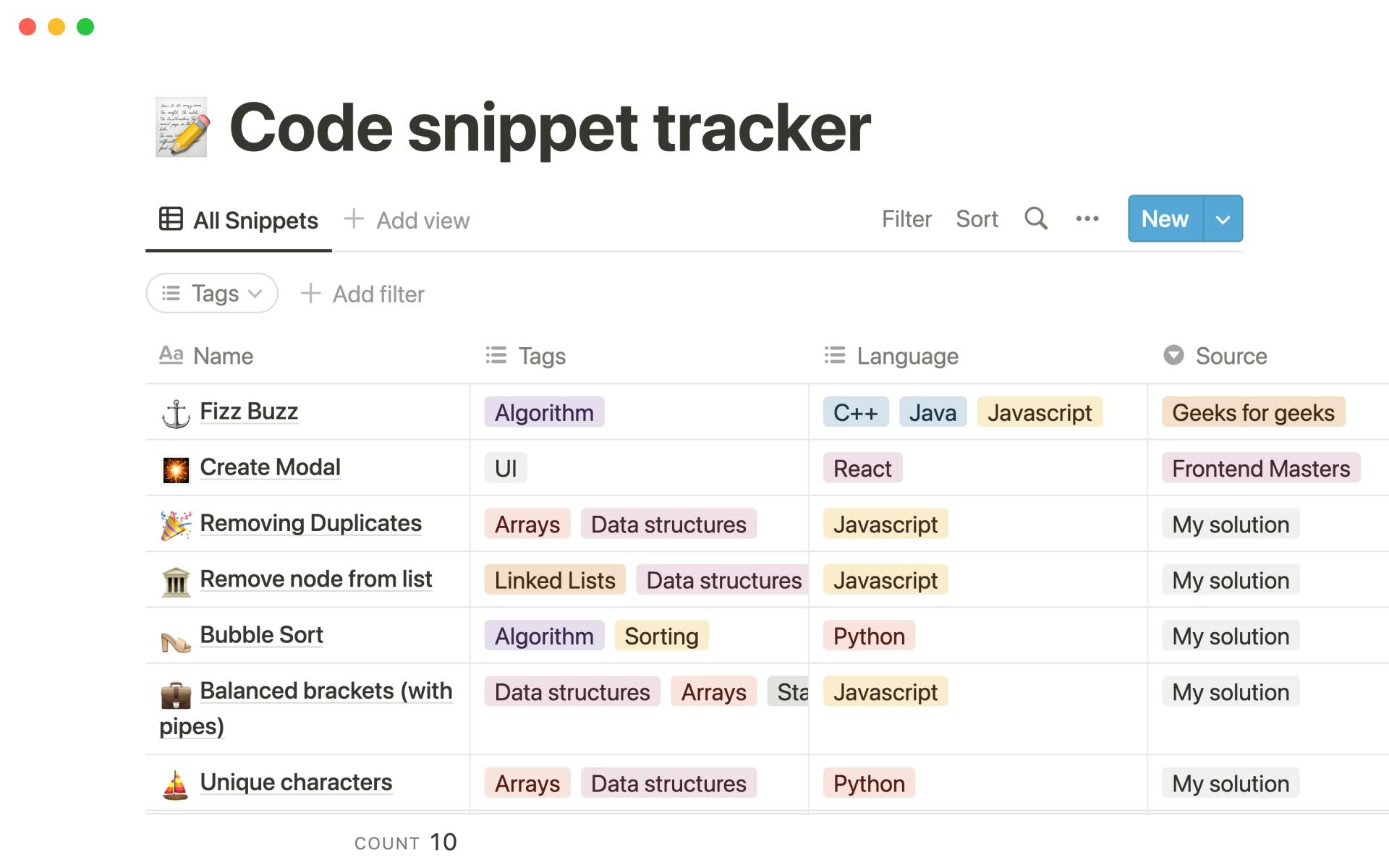 Code snippet tracker