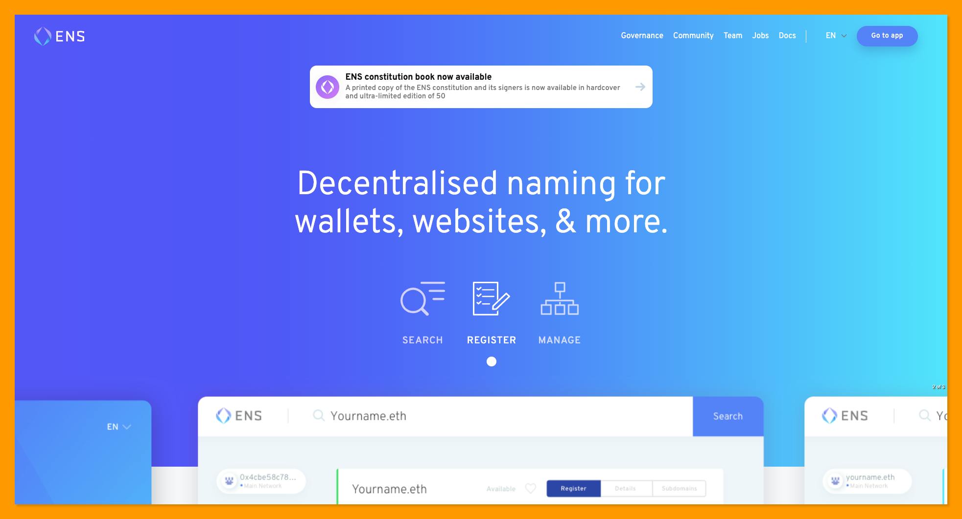 ENS landing page