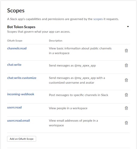 Screenshot showing the requiring scopes