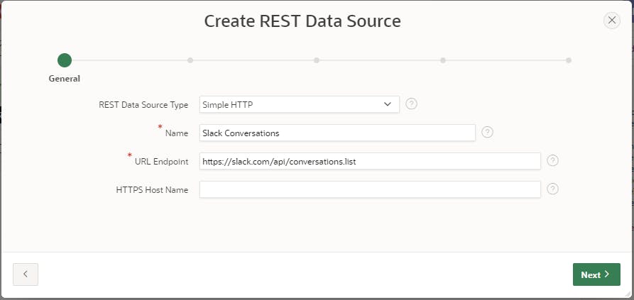Screenshot for first wizard step to create REST Data Source