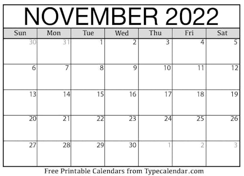 November 2022 Calendars