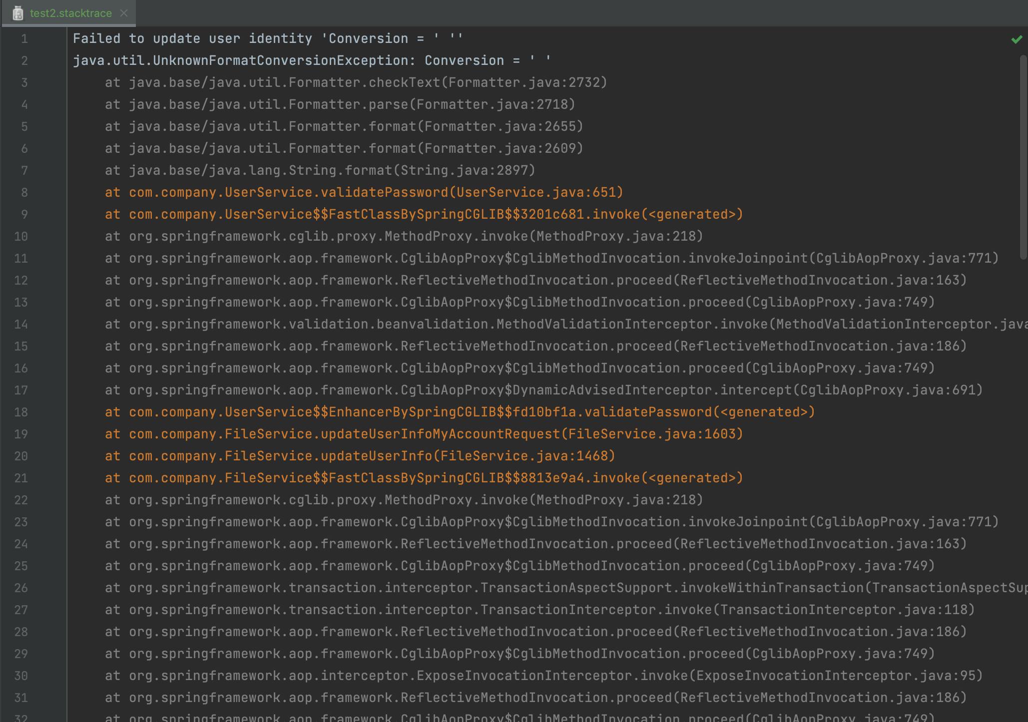 Image of an error log in Intellij Community.