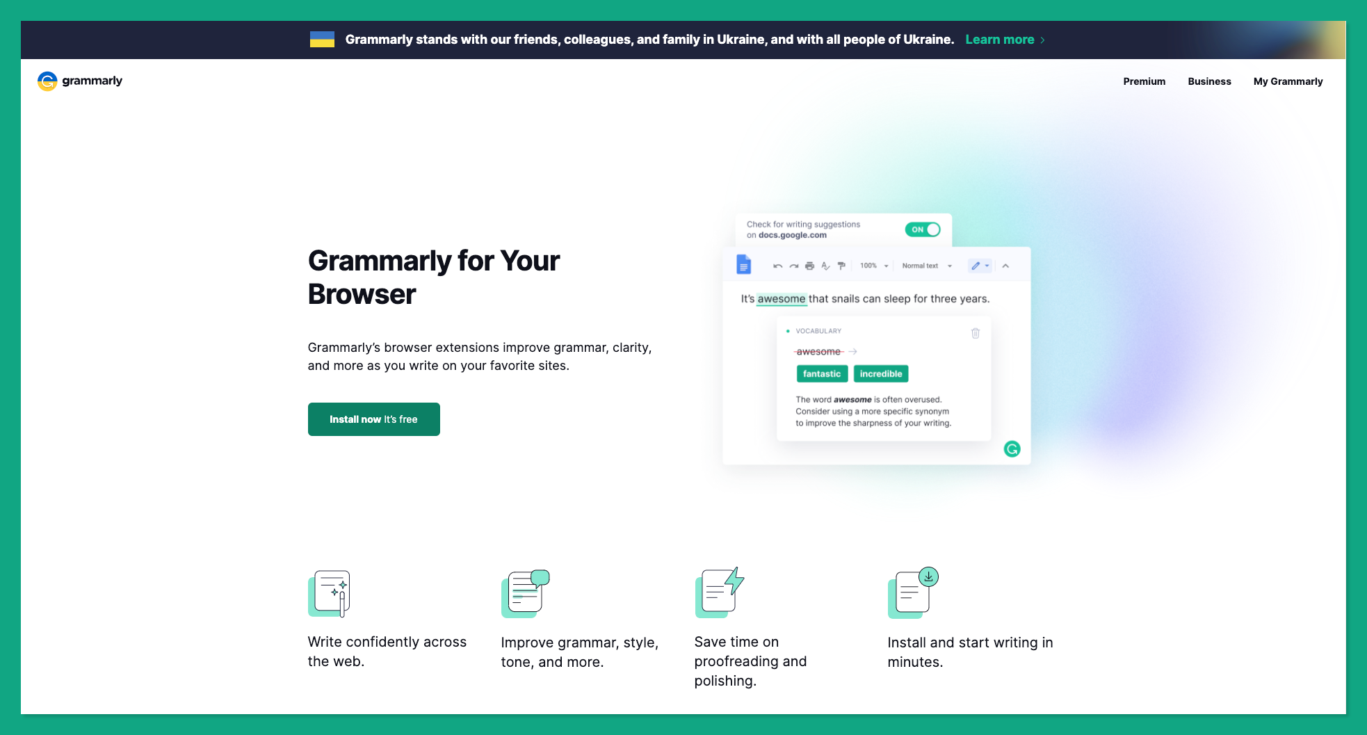 Grammarlys browser extensions improve grammar, clarity, and more as you write on your favorite sites.