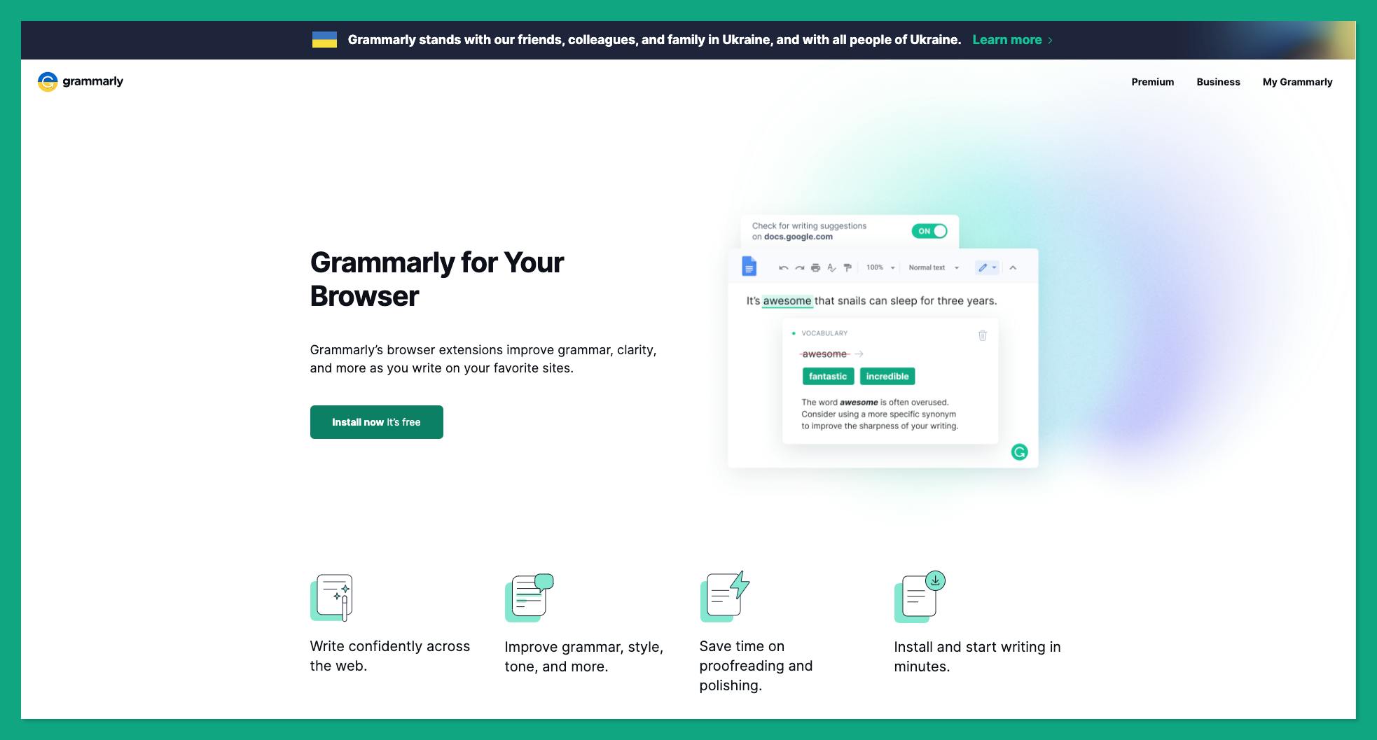 Grammarly’s browser extensions improve grammar, clarity, and more as you write on your favorite sites.