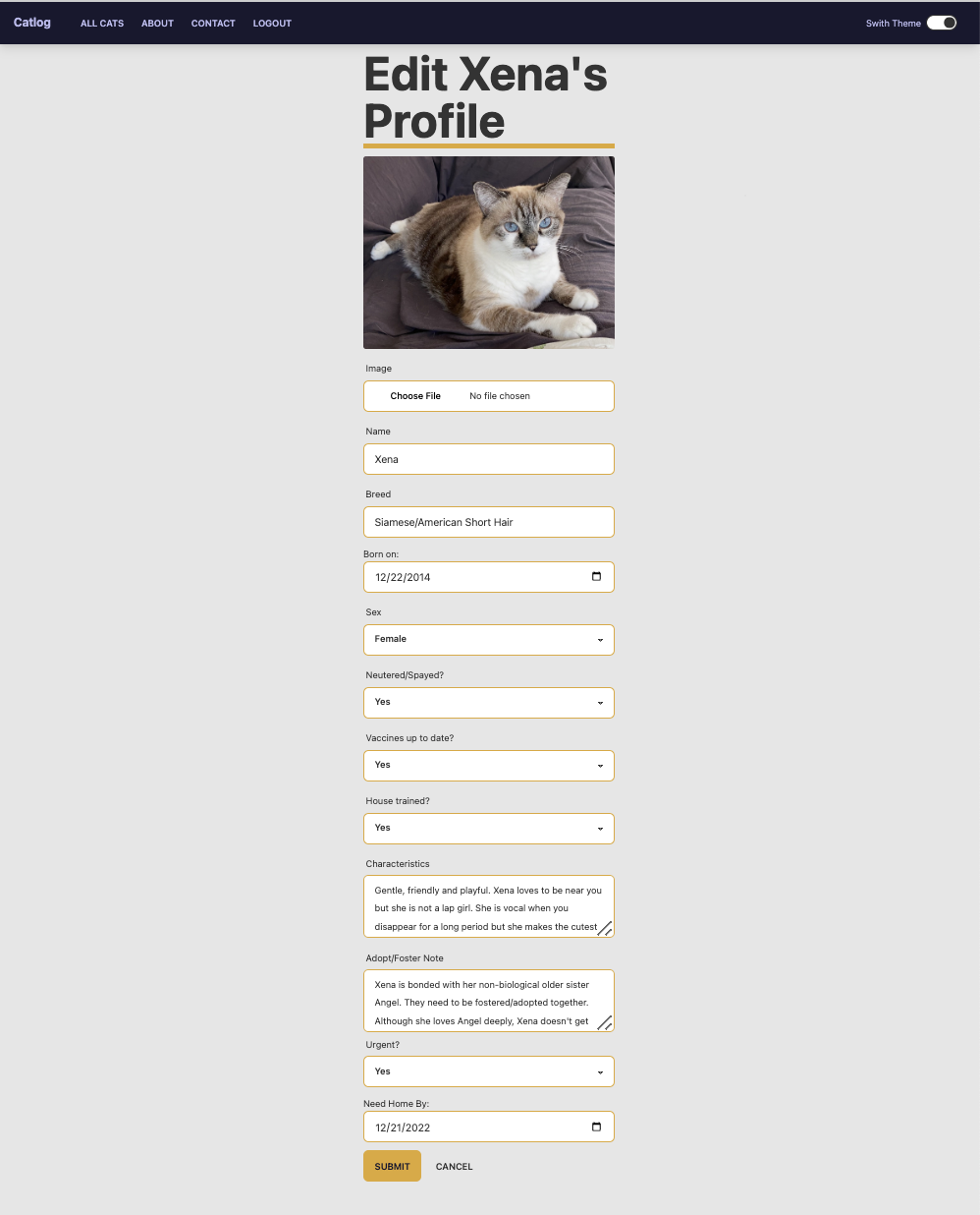 Screen Shot Edit Cat Page