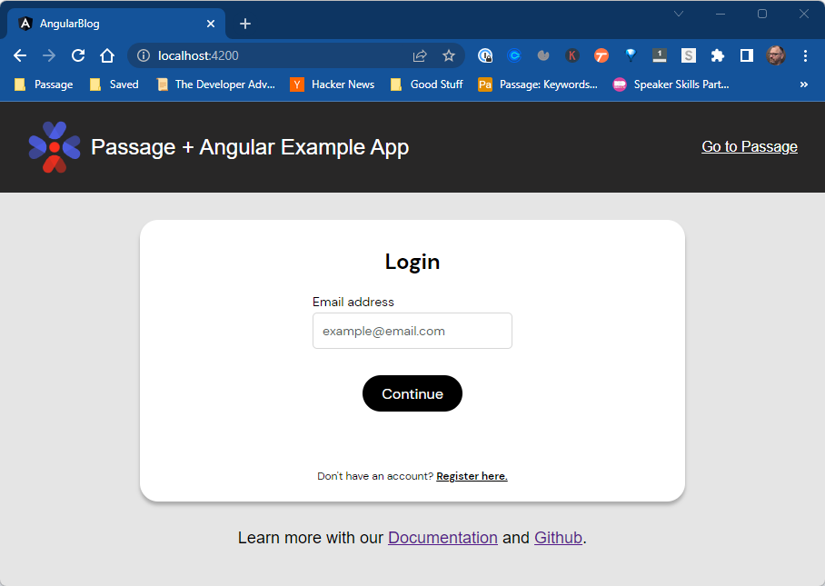 Your Angular app running and asking you to log in