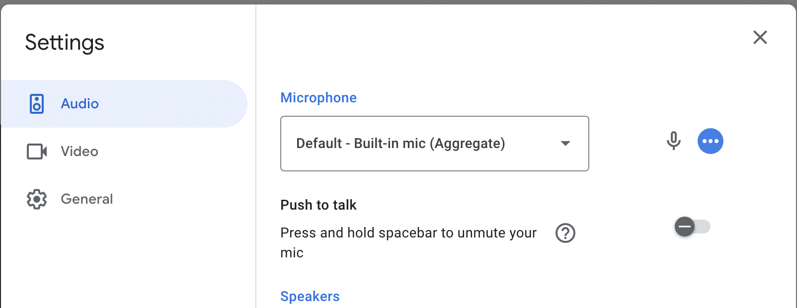 Select Google meet's audio input