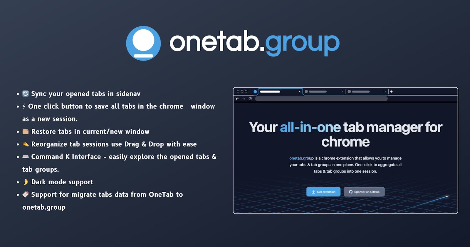 One Tab Group: Your all-in-one tab/tab group manager alternative to OneTab for Chrome
