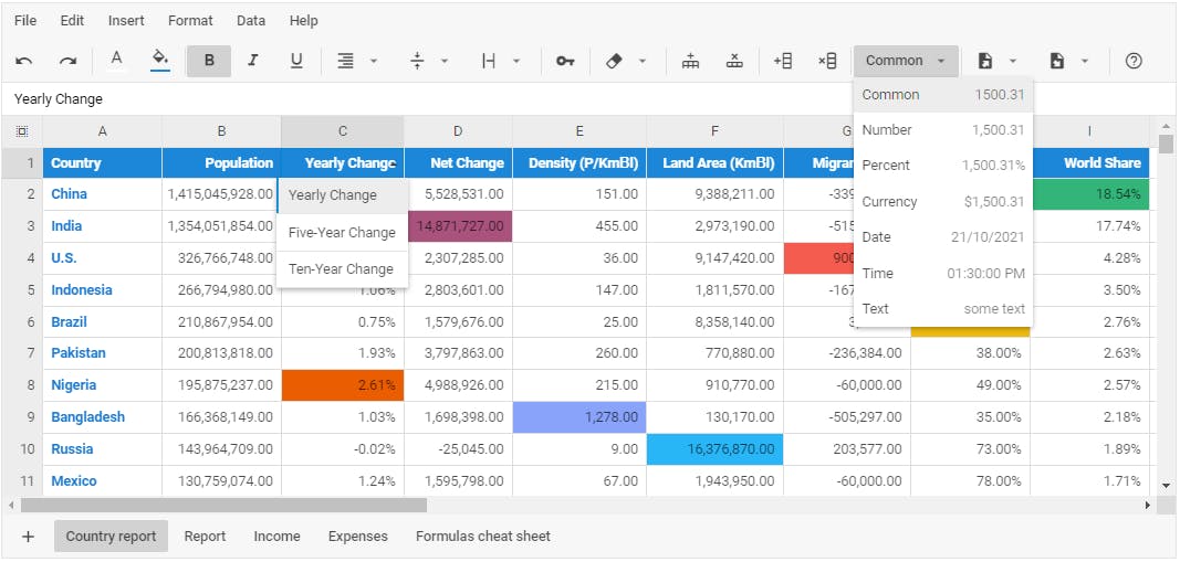 example of DHTMLX Spreadsheet