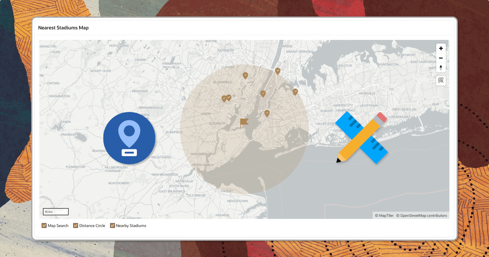 How to find nearest stadiums using Oracle APEX maps and geolocation