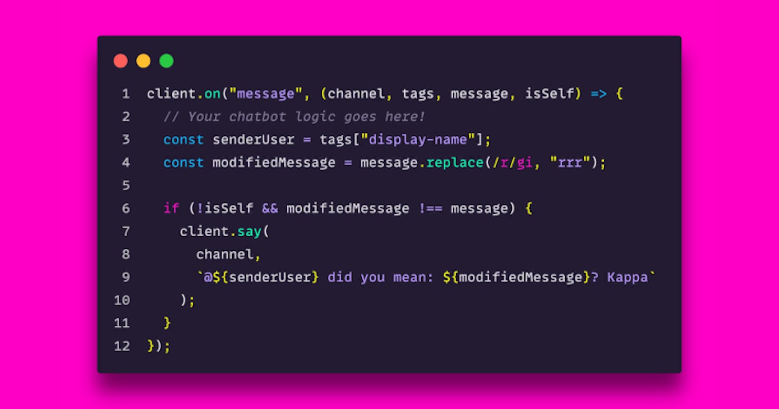 How to build a simple chat bot for Twitch using TMI.js and TypeScript