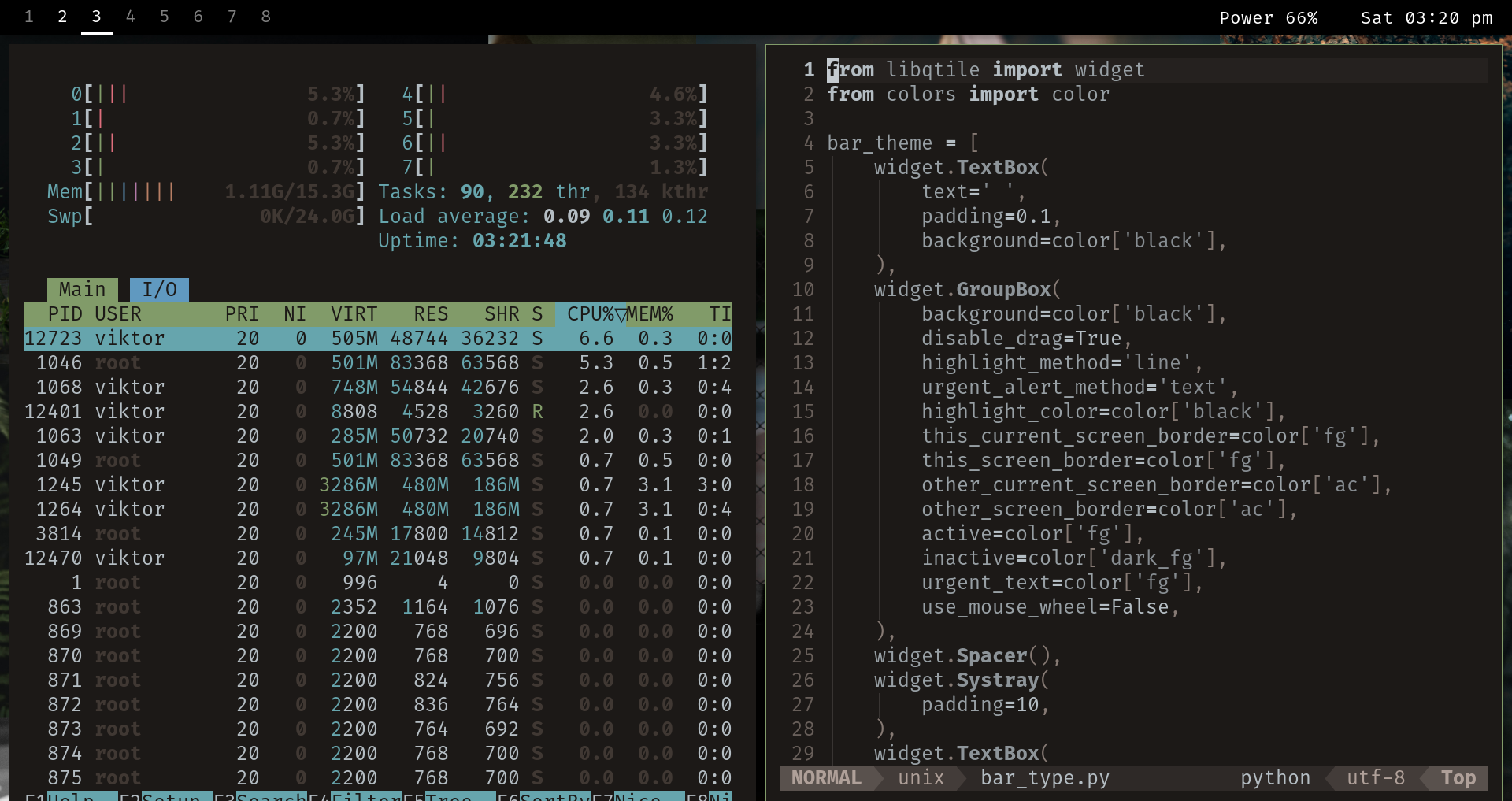 How to configure Qtile for efficient coding workflow in Linux