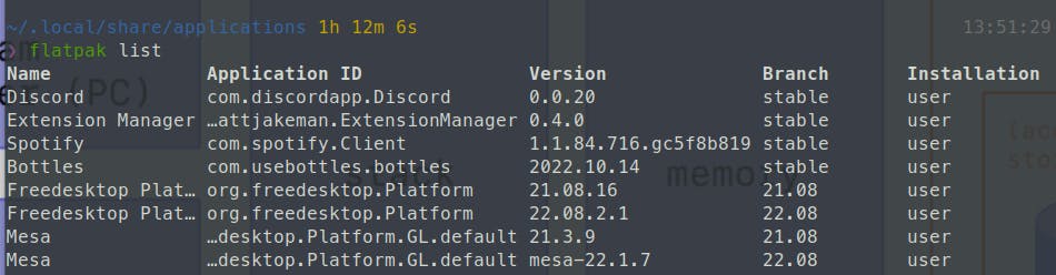 screenshot of flatpak install command output