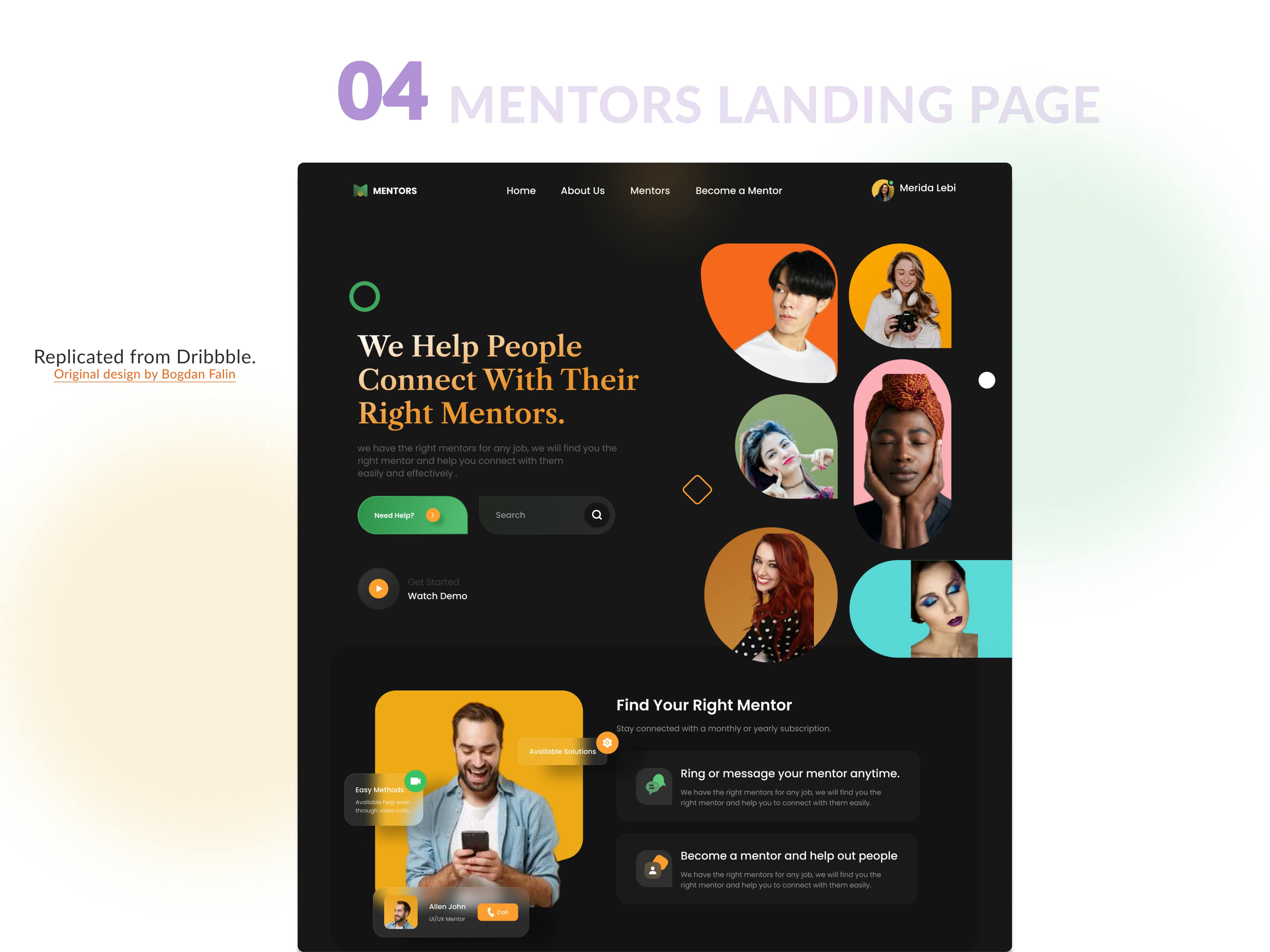 My design replica of mentors landing page