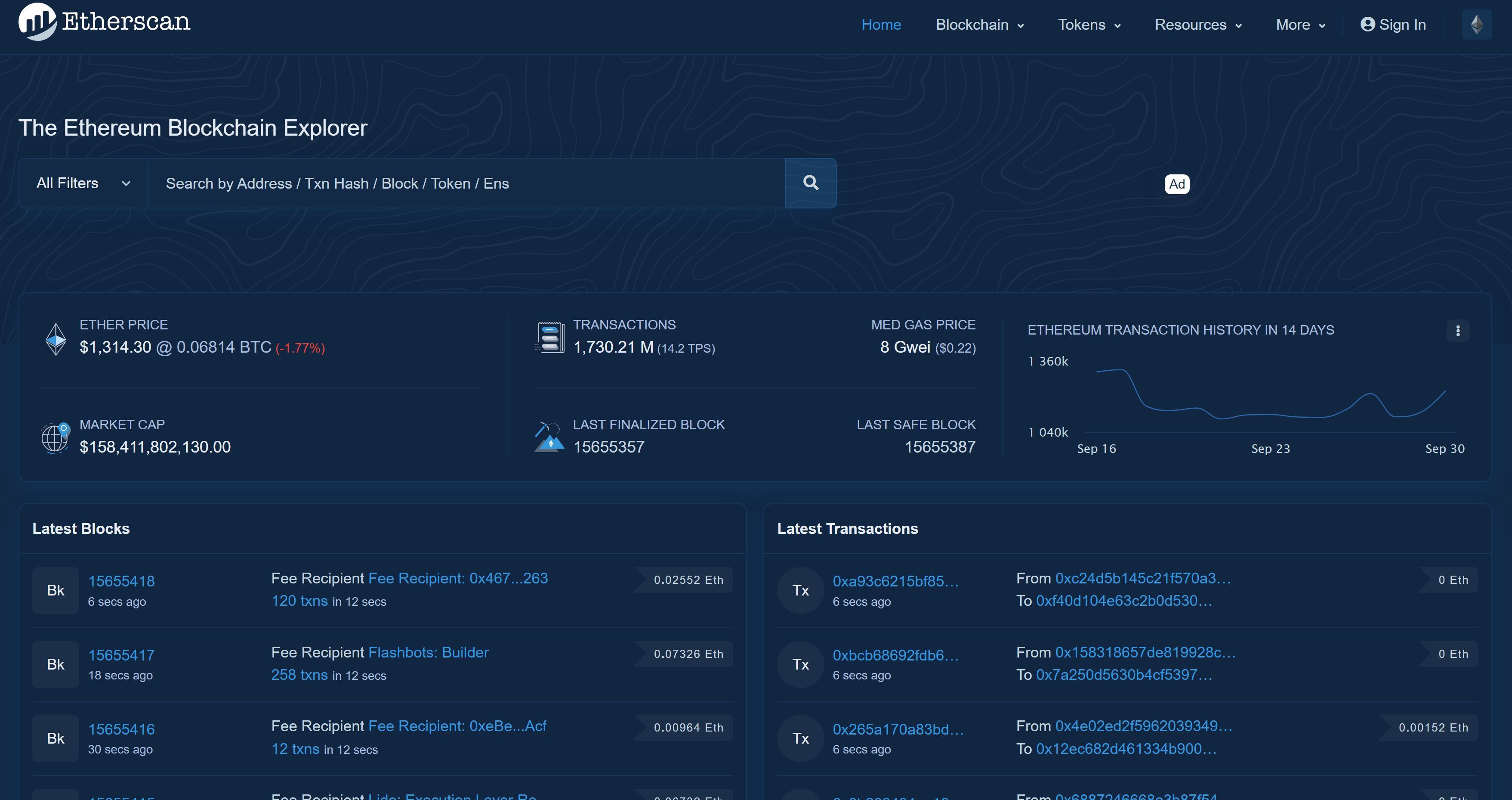 Etherscan Homepage
