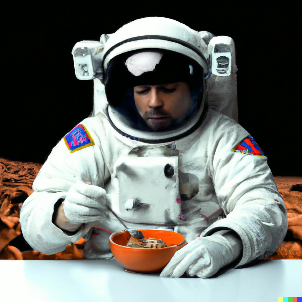 DALL E - An image of an astronaut eating cereal on Mars.png
