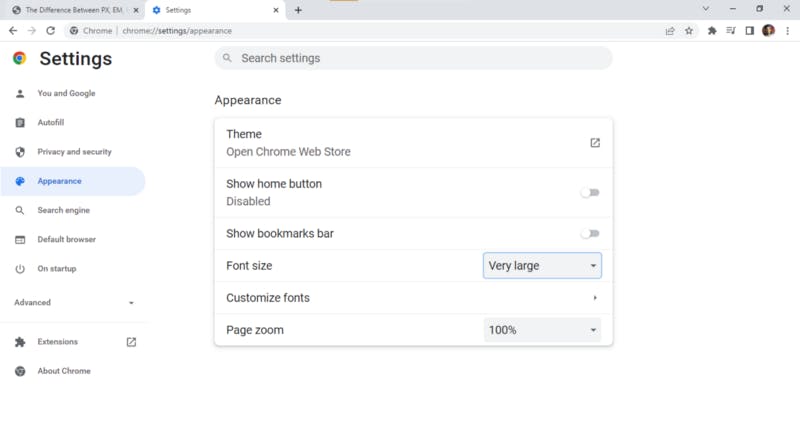 Changing the font size in chrome://settings/appearance by Tushar Khatri