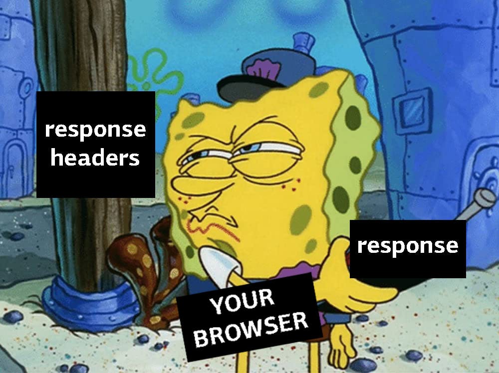 Meme of spongebob checking response headers