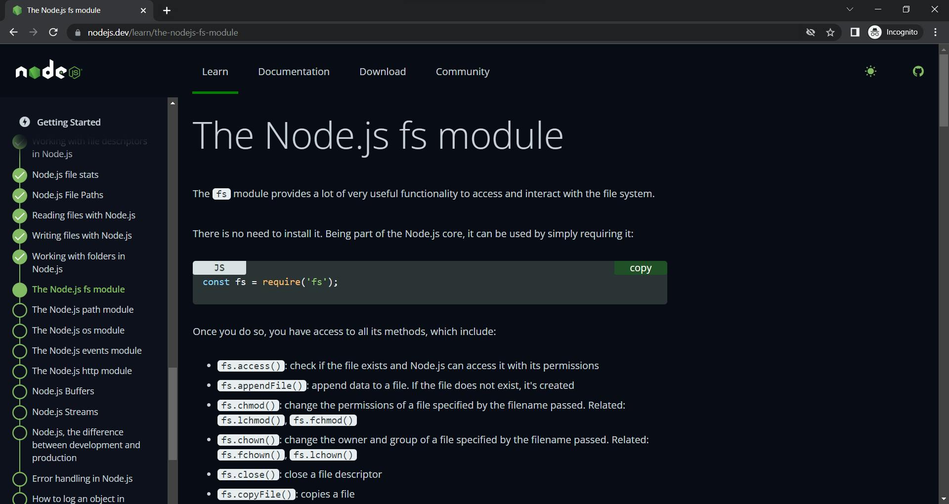 The Node.js fs
module