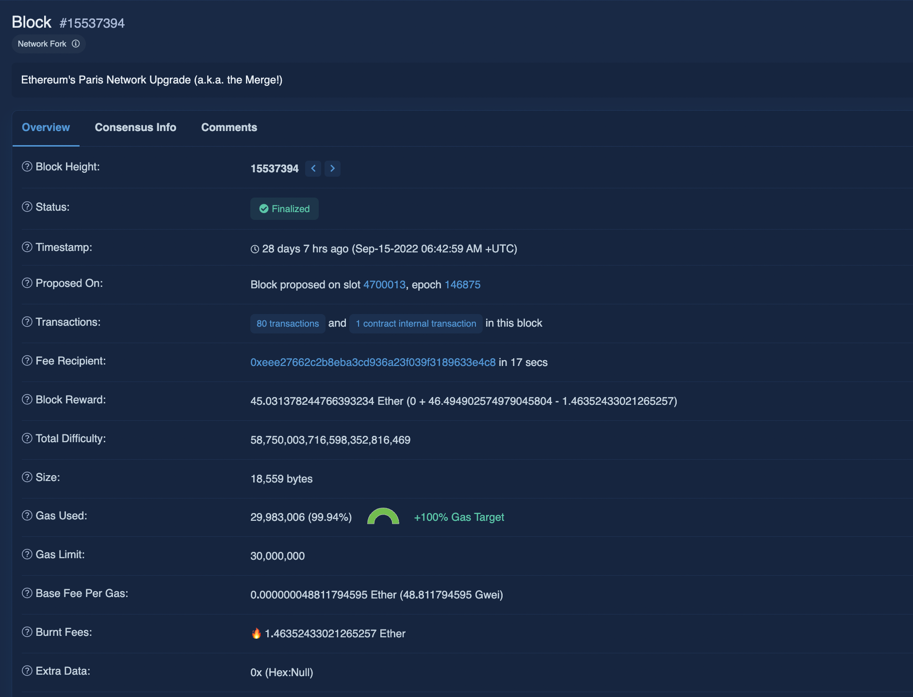 The Ethereum Merge: Block 15537394