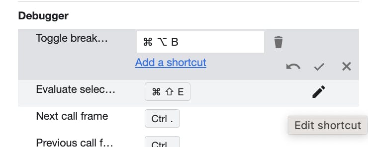 Edit shortcuts