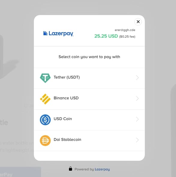 An image showing Lazerpay modal when live