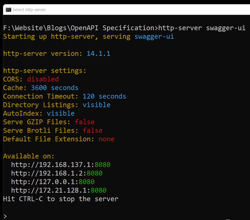 http-server running Swagger UI