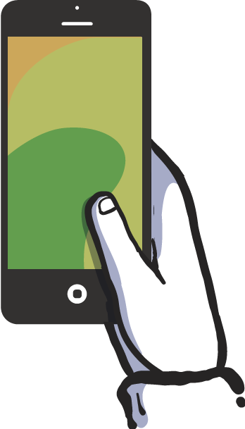 Illustration showing the mobile screen areas in dark green, light green and orange depending on the difficulty to touch it