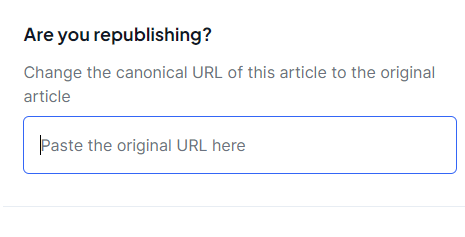 Hashnode settings for adding canonical url