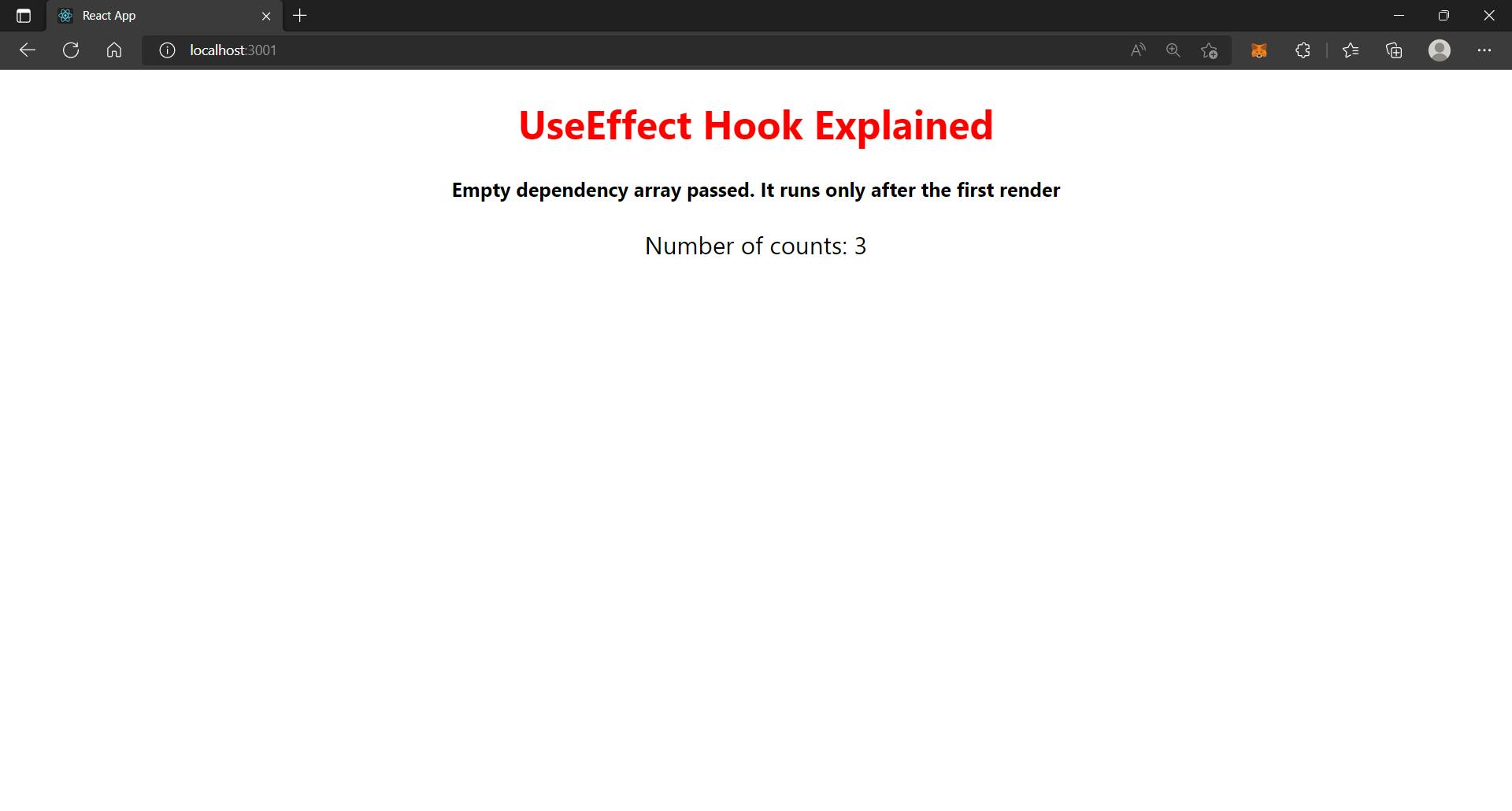 Demonstration of the useEffect Hook with an empty dependency array in a timer function